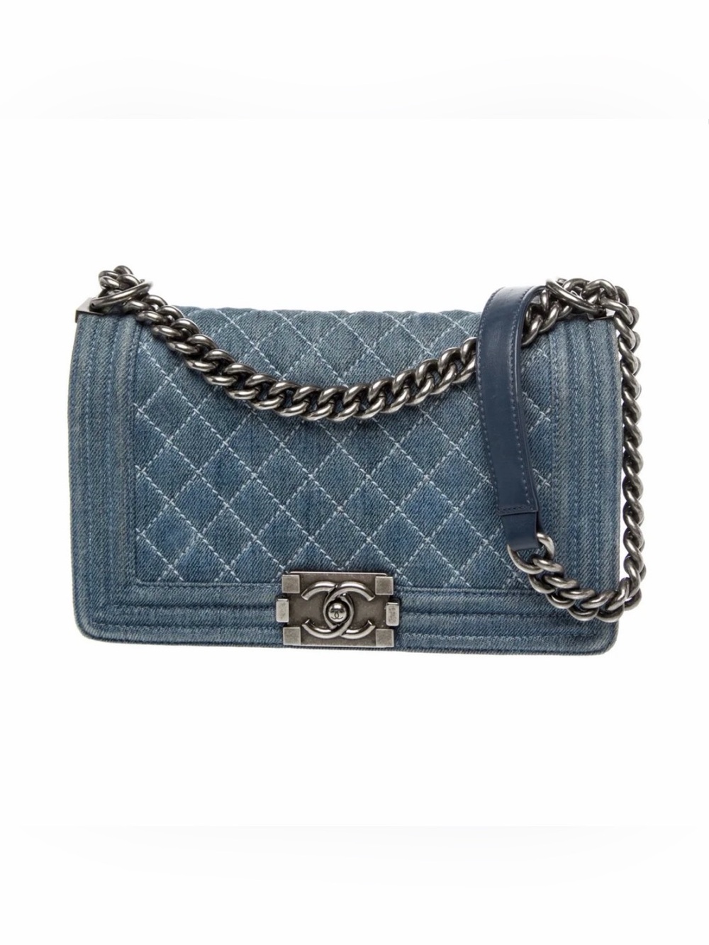 CHANEL BOY BAG, Quilted Denim, Vintage Light Denim Blue with Rhodium Hardware